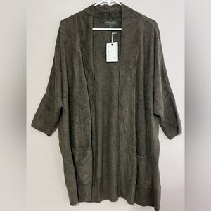 NWT - Barefoot Dreams Open-Front Cozy Chic Lite Cardigan in Dark Moss, Size XL